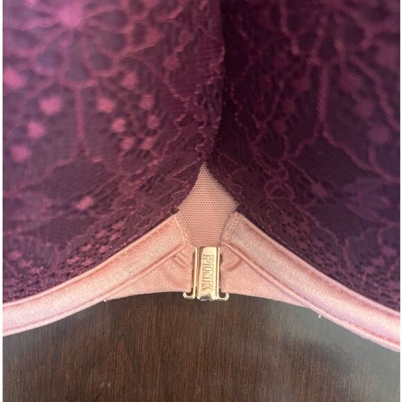 NWT PINK Womens 34DD E Push Up Bra Padded Underwire Purple Lace Pink Velvet - Picture 6 of 11